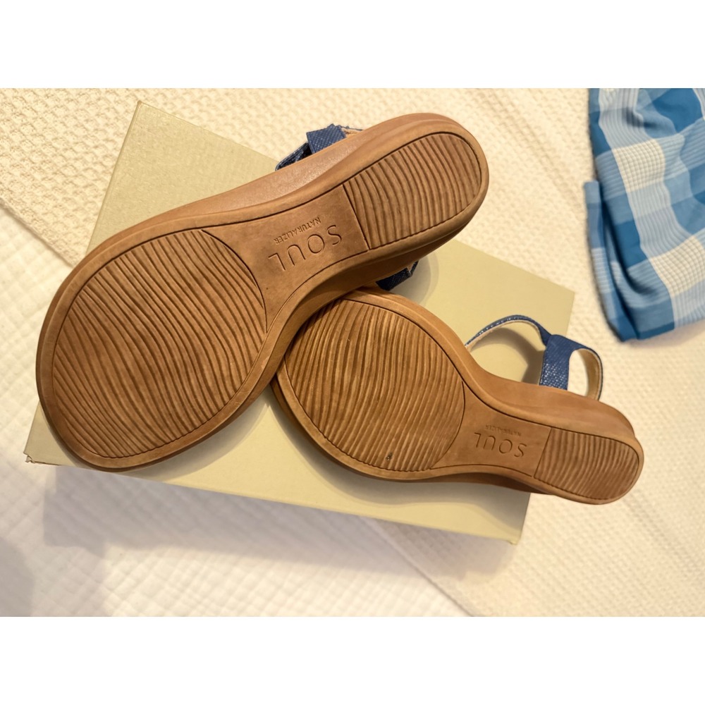 Soul Naturalizer Solo Blue Strappy Wedge Sandals Womens 7 W Wide Comfort - Picture 3 of 4
